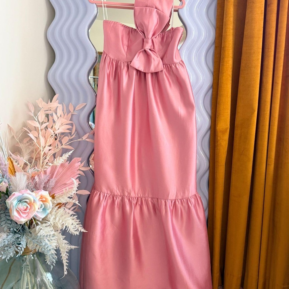 Petal & Pup Betina Dusty Rose Bow Front Maxi Dress Pink One Shoulder XL NWT
